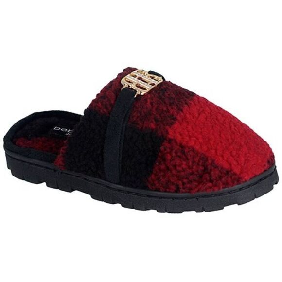 Bebe Girls Bebe Sherpa Slippers medium 13/1 Red/Black plaid - Picture 1 of 5